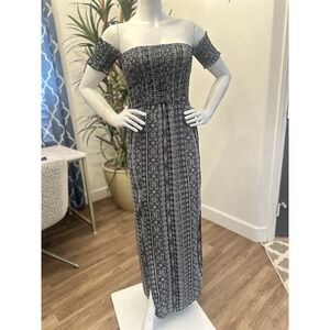 Trixxi Maxi Dress L/8/10 Smocked Off The Shoulder Paisley Long High Slit Beach